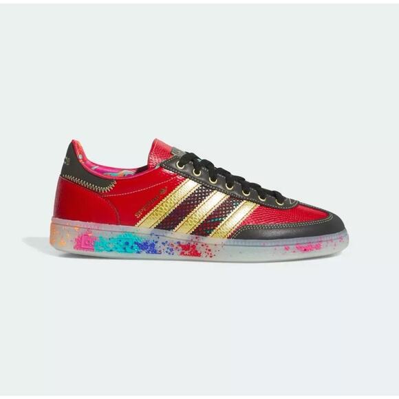 adidas Handball Spezial S.E.E.D. Scarlet Gold Paint Splatter ID8617 Men's Size 9
